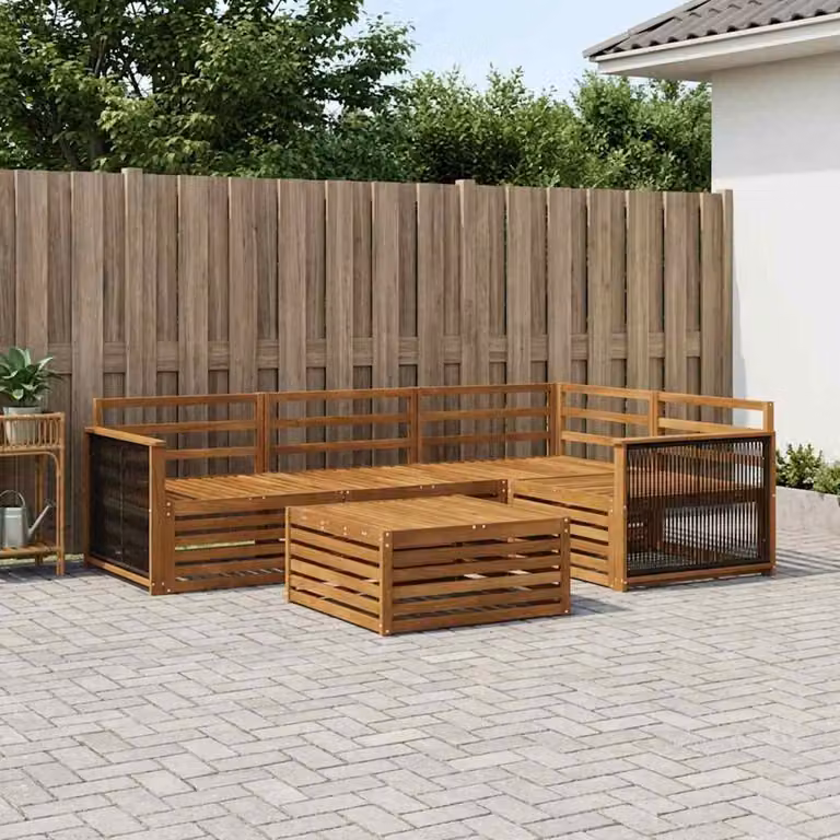 Set di divani da esterno vidaXL 5 pezzi in legno di acacia massello marrone con cuscini inclusi per giardino e terrazza