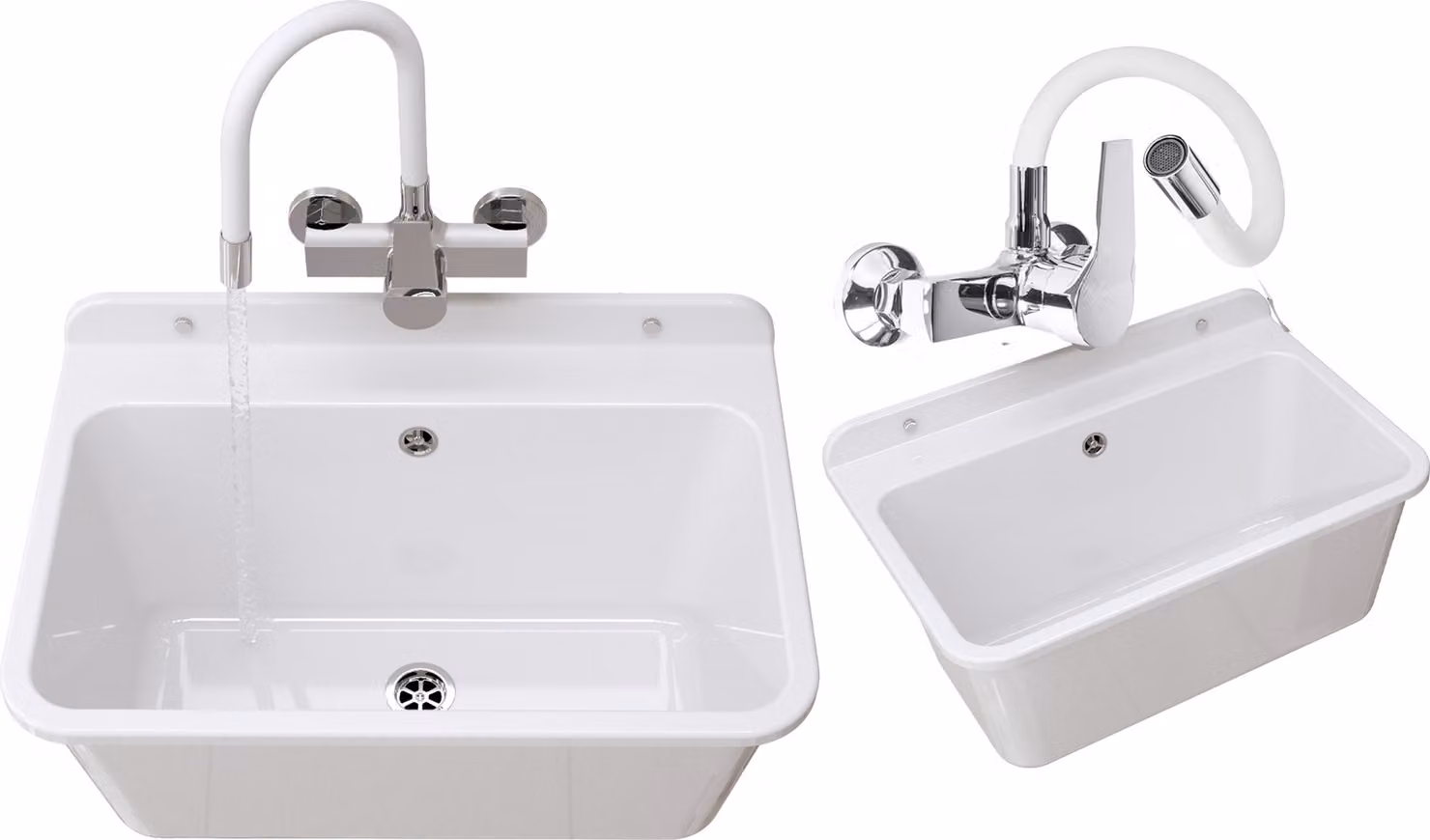 Granitan - Lavatoio - Lavandino 61x41 cm - Lavello bianco - con miscelatore FLEX e sifone - LARGE