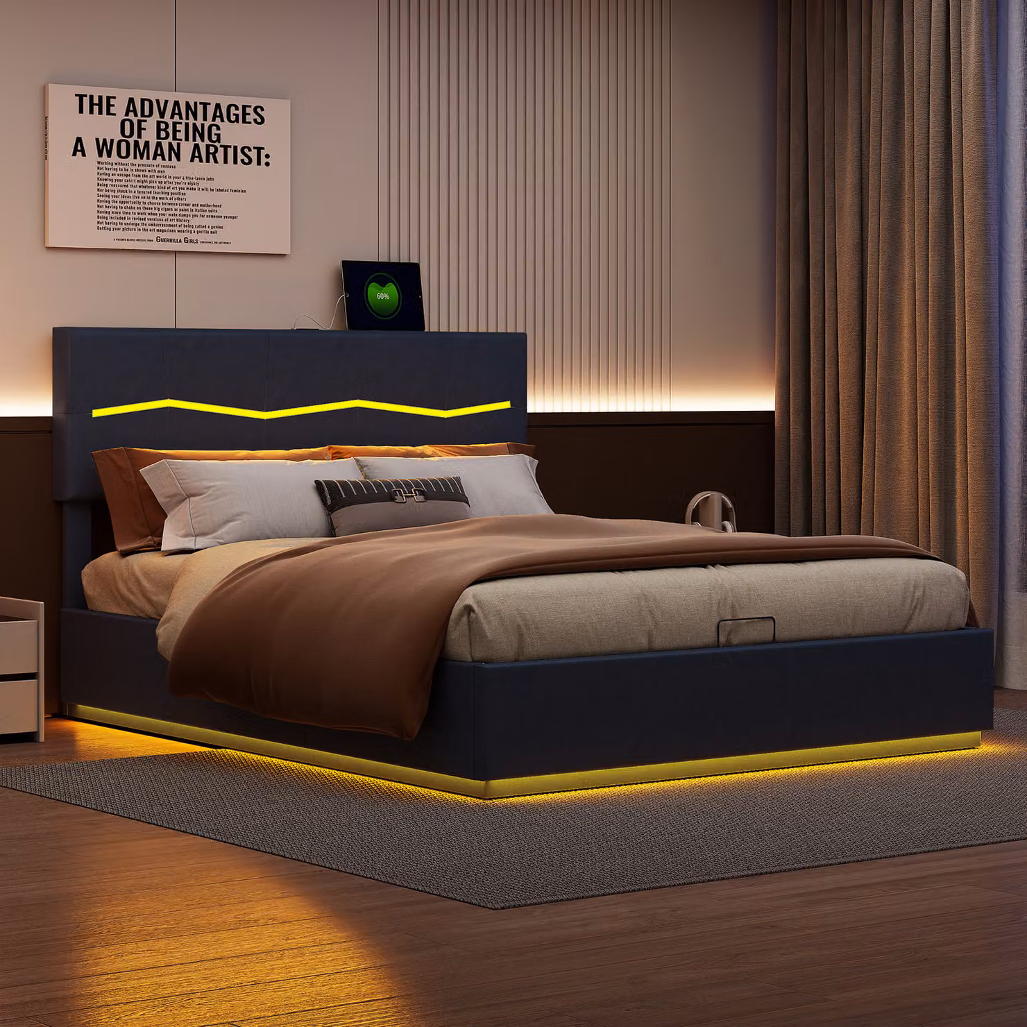 Letto imbottito 160x200 con USB e tipo C, letto a molle con rete a doghe, letto per ragazzi con LED, letto contenitore idraulico letto matrimoniale, PU, grigio