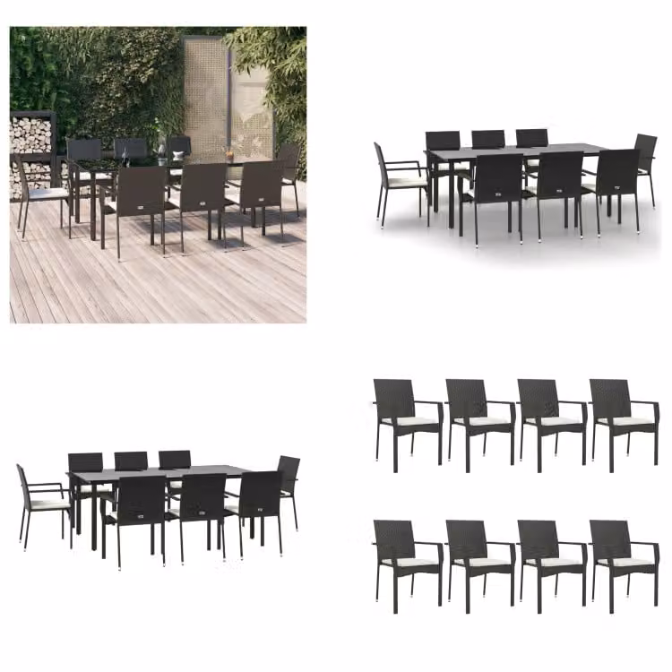 vidaXL Set da pranzo da giardino 9 pezzi con cuscini in poly rattan nero - Set da pranzo da giardino - Set da pranzo da giardino - Set da pranzo da terrazza