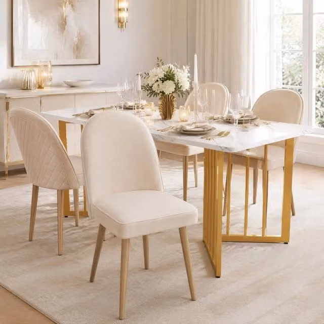 Sedia da pranzo in velluto beige con gambe in metallo dorato; 45;5x62x87;5 cm