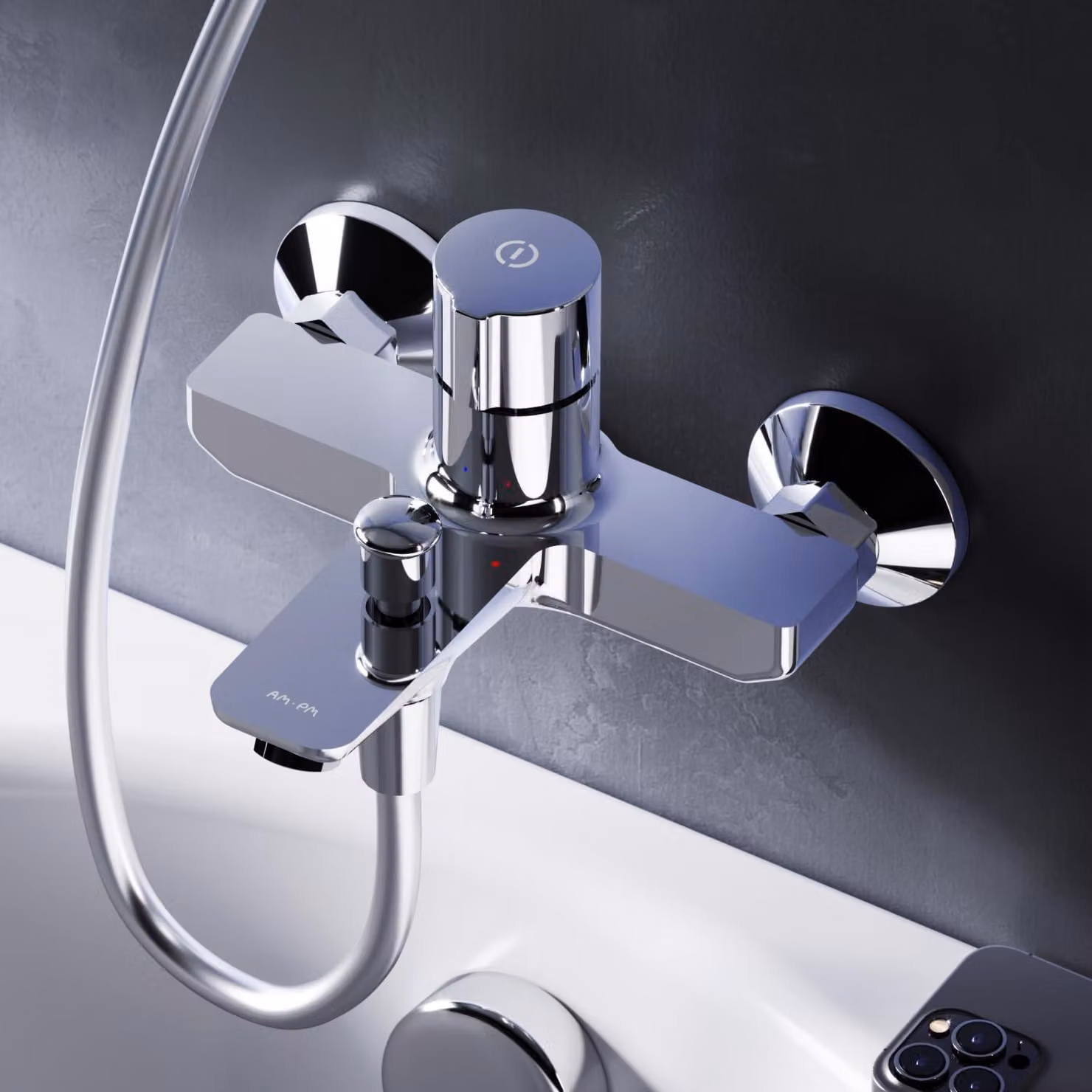 Miscelatore per vasca da bagno con tecnologia touch, finitura cromata, da montare a parete