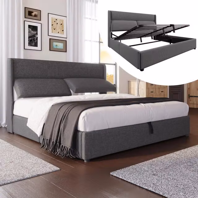 letto imbottito lino grigio 160 x 200 cm