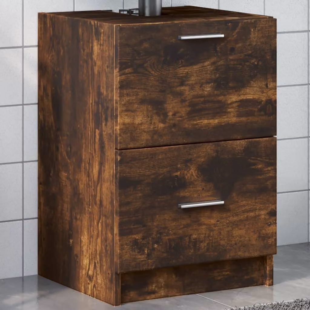 Mobile Lavabo Moderno vidaXL in Legno Rovere Fumo Marrone con Cassetti e Ante, Sospeso per Bagno, L 80 x P 33 x H 60 cm