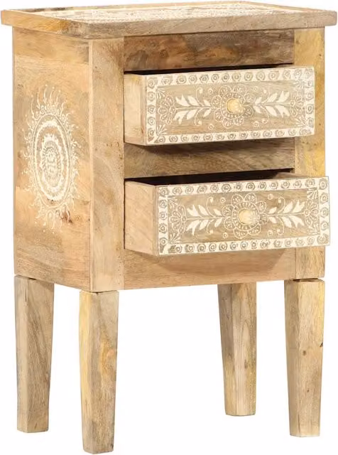 Comodino Design Mania in Legno di Mango con Decorazione Floreale Multicolore, Oro e Marrone, L/P/H: 40 x 30 x 60 cm