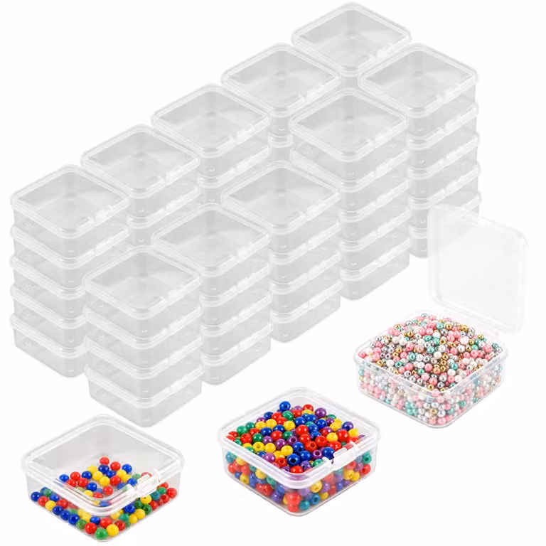 50 contenitori di plastica trasparenti con coperchio, piccoli, ideali per l'organizzazione