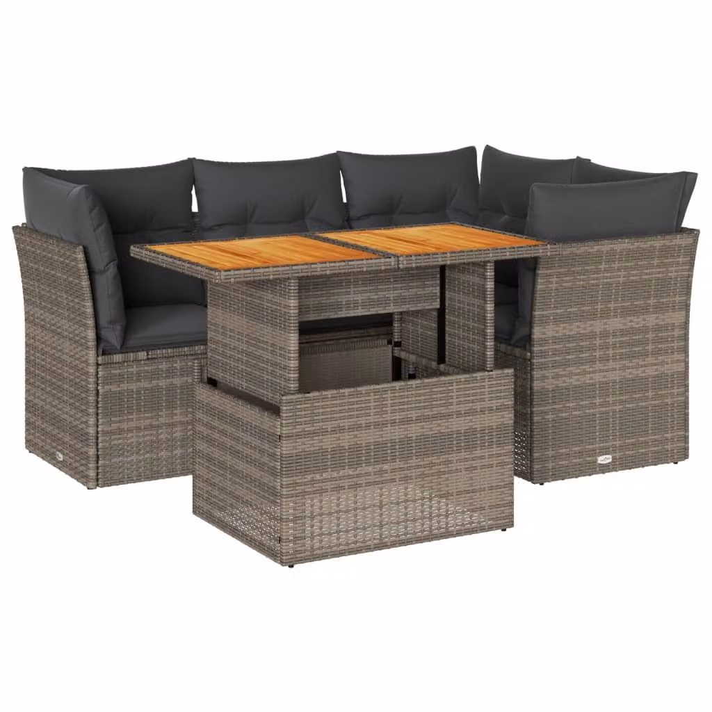 Set Divano da Giardino 5 pz con Cuscini Grigio in Polyrattan