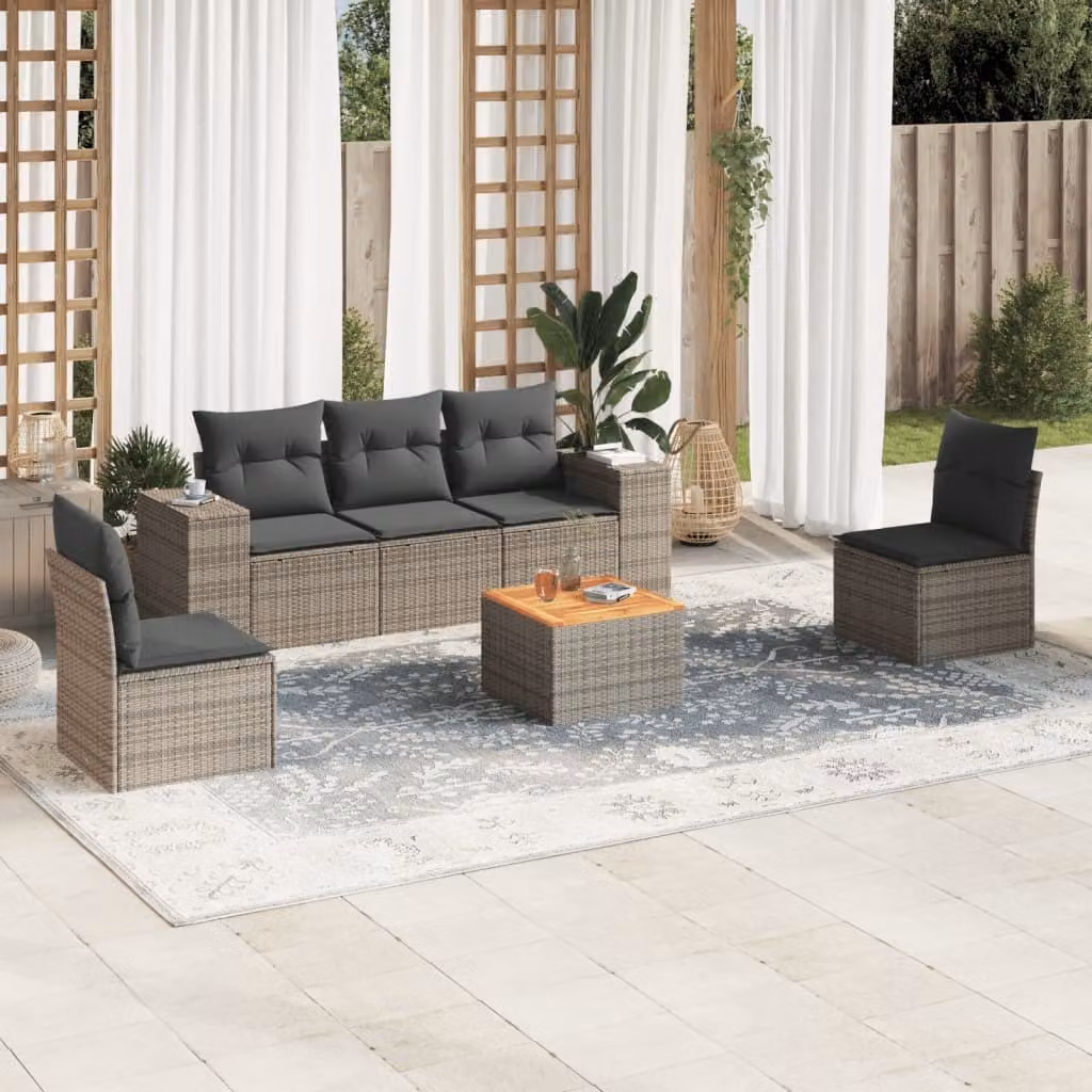 Maison Exclusive - Set Divano da Giardino 6 pz con Cuscini Grigio in Polyrattan