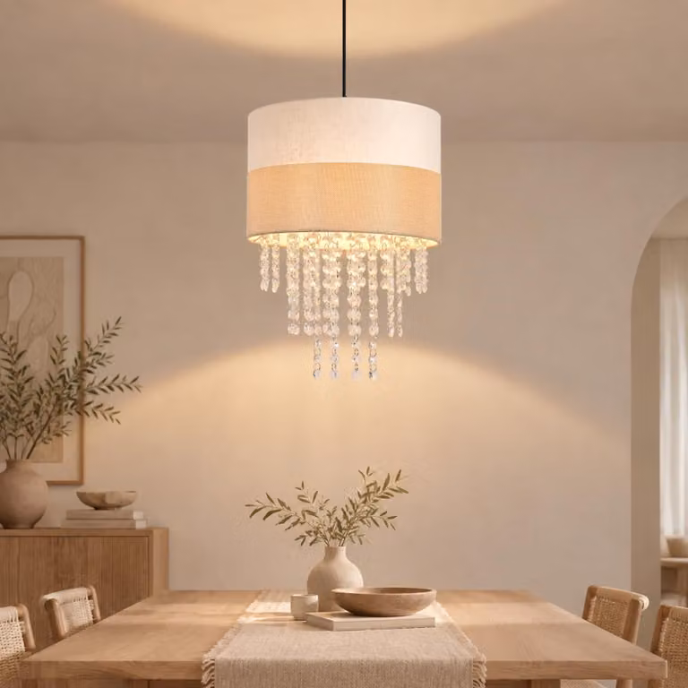 ZMH lampada a sospensione tavolo da pranzo lampada a sospensione 1 fiamma lampada a sospensione tavolo da pranzo in cristallo lampada a sospensione in tessuto E27 lampada per camera da letto (senza lampadina)