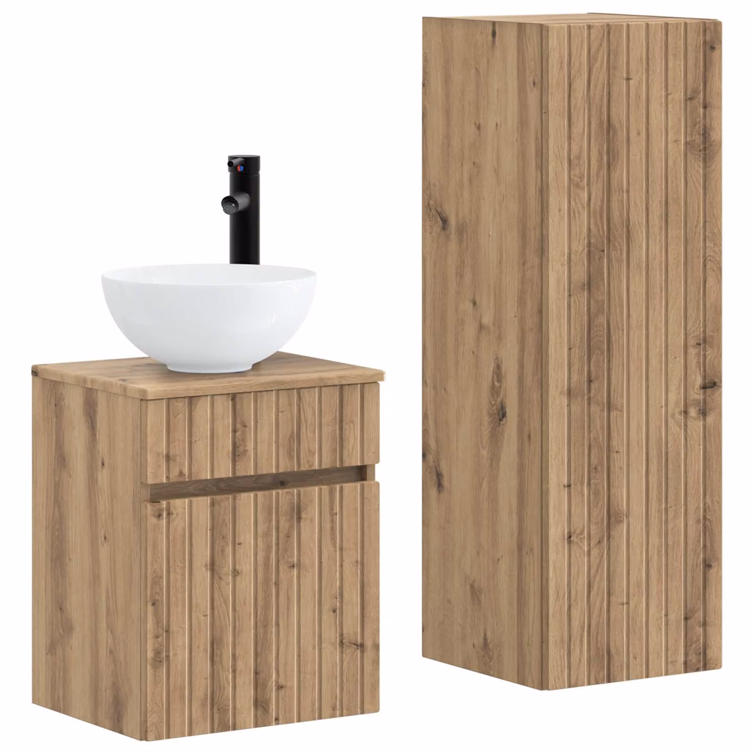 Set di mobili per il bagno vidaXL composto da mobile sottolavabo e pensile in legno marrone stile minimalista