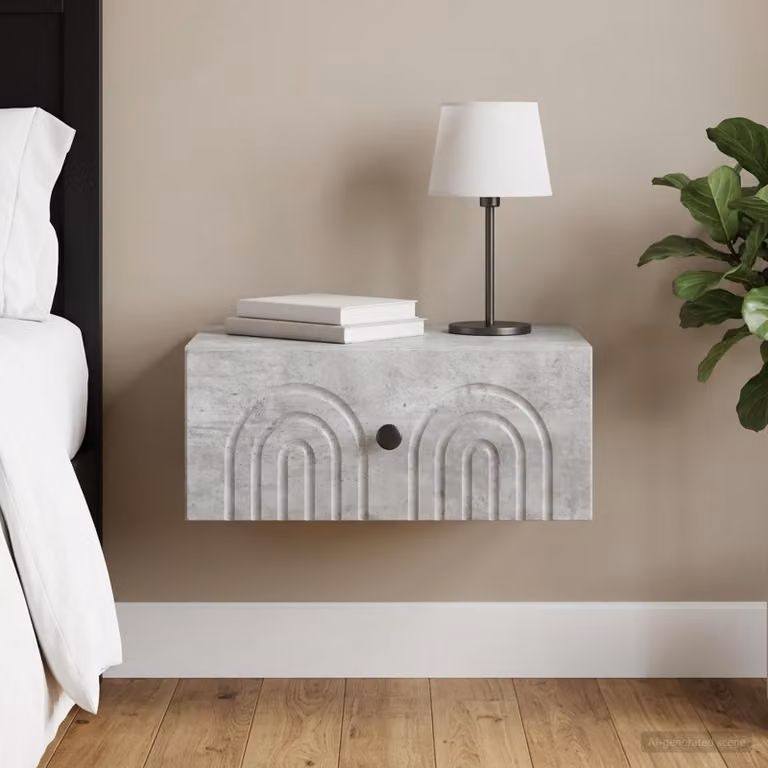 vidaXL Mobiletto da notte sospeso moderno Grigio Cemento L 49 x P 34,5 x H 20 cm