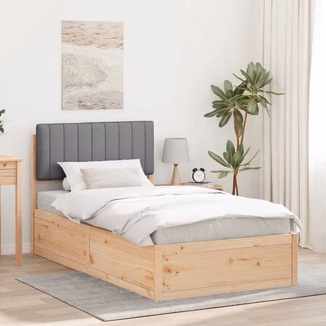 Letto moderno vidaXL con testiera rivestita in tessuto grigio e struttura in legno di pino L/P/H: 100 x 200 cm