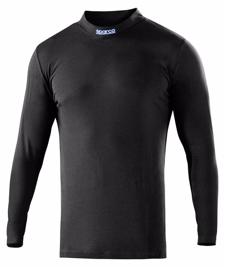 T-shirt a maniche lunghe con collo a coste, modello B-rookie, colore nero, taglia S. Offre comfort termico e uno stile sportivo automobilistico. - Sparco
