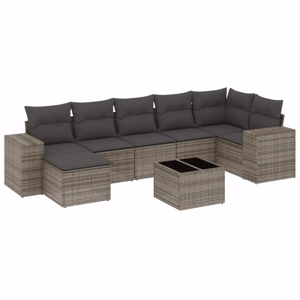 vidaXL Set Divano da Giardino a L 8 pz in Polyrattan Grigio con Cuscini e Tavolino da Esterno – 2