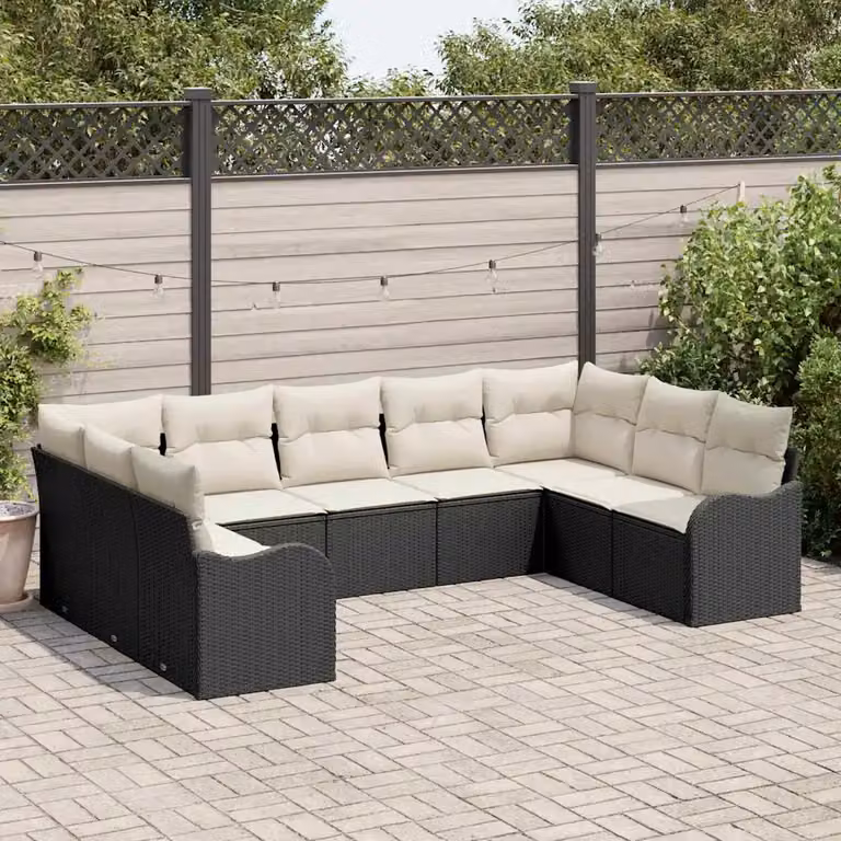 Set Divano da Giardino a Forma di U vidaXL in Polyrattan Nero con Cuscini e Struttura in Acciaio