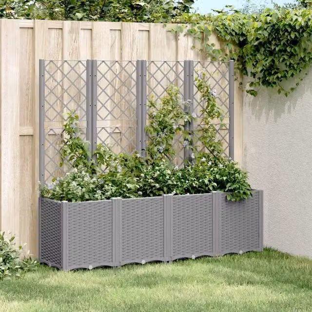 Fioriera da giardino Videx con traliccio per piante rampicanti in plastica, colore grigio, L: 160 cm, P: 40 cm, H: 140 cm