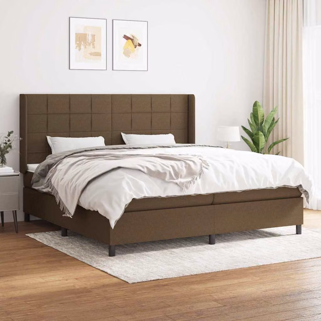 vidaXL Letto Ibrido con Giroletto a Molle e Materasso in Tessuto Marrone e Bianco L/P/H: 200 x 203 x 128 cm – 1