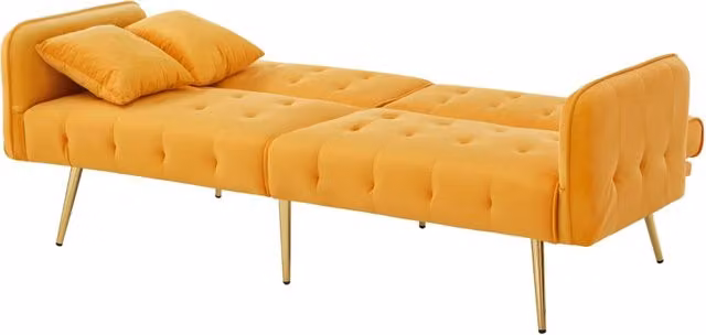 Divano letto 2 posti multifunzione con schienale e braccioli regolabili, rivestimento in velluto, area notte 215x81,5 cm