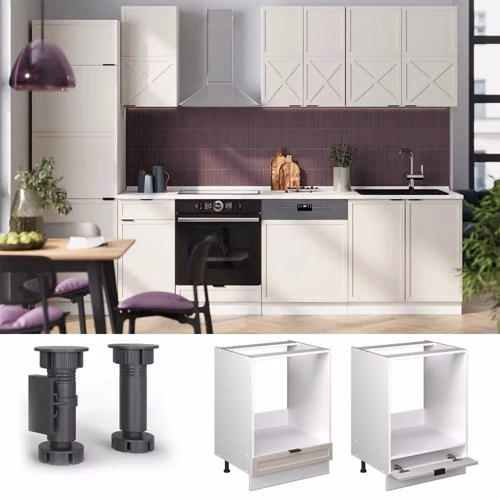 Mobile per forno da incasso Fame-Line Vicco Grigio, Beige e Bianco con finitura Rovere – 2