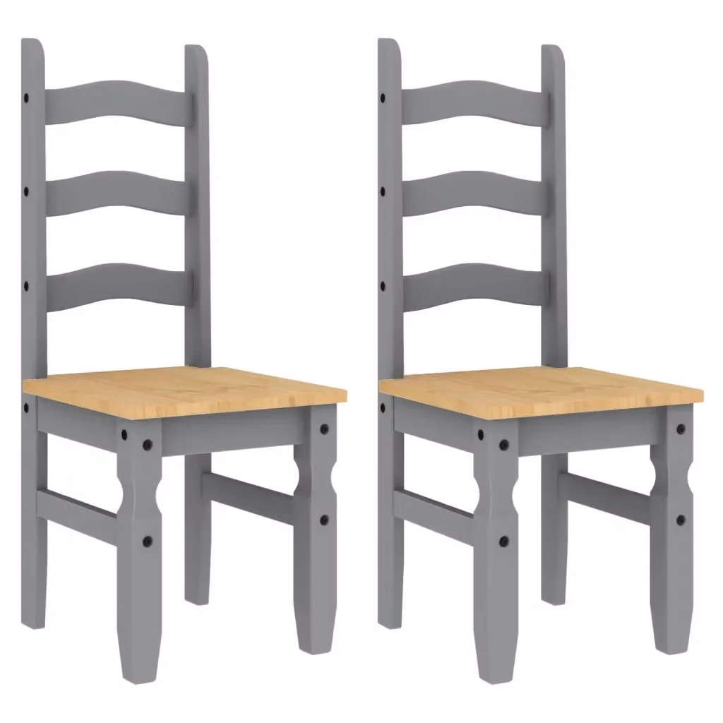 Set di 2 sedie da pranzo Corona vidaXL in legno massello di pino grigio L/P/H: 42 x 47 x 107 cm – 2