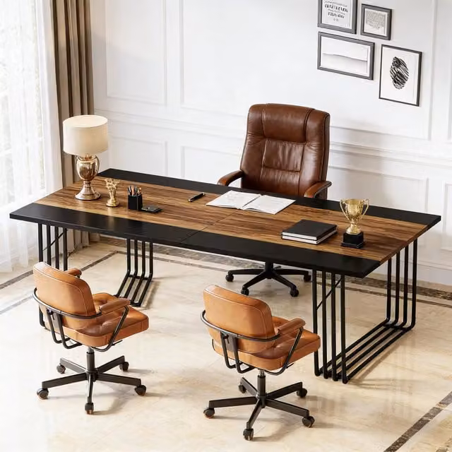 Tavolo rettangolare multifunzione WISHDOR in MDF e metallo, colore nero e marrone rustico, L: 200 cm, P: 100 cm, H: 75 cm