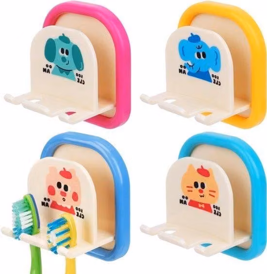 Porta-spazzolini da bagno – Montaggio a parete – Plastica – Adesivo – Accessorio per il bagno – Compatibile con i prodotti GUM – Set da 4 – Adatto per la doccia – Ideale per bambini