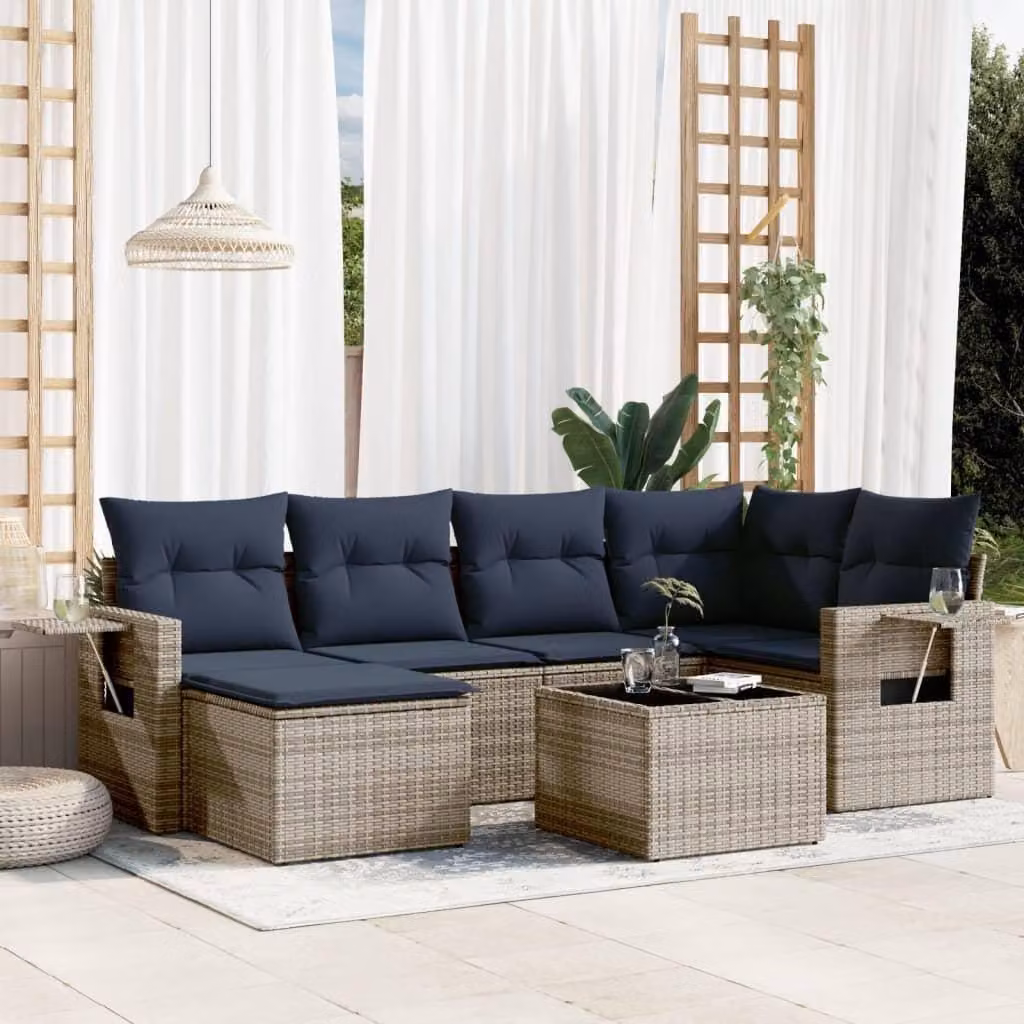 Maison Exclusive - Set divano da giardino 7 pezzi con cuscini, grigio, polyrattan