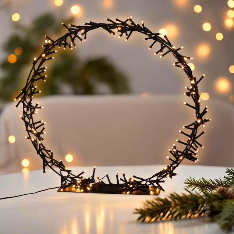 Anello a grappolo di LED su supporto - 200 LED / Ø 38 cm - con timer / bianco caldo / interno ed esterno
