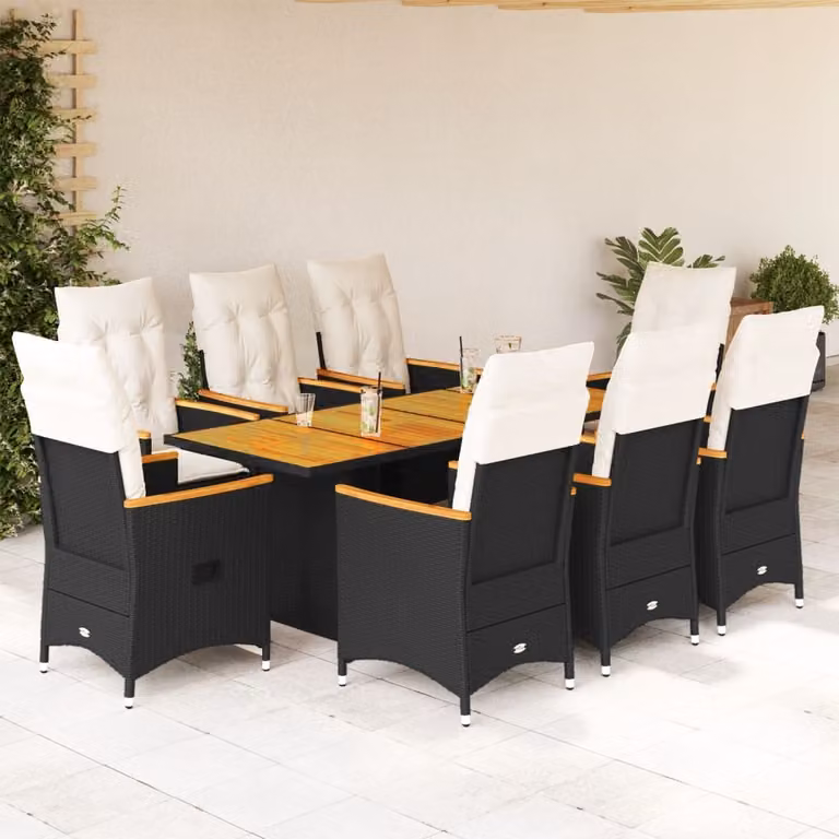 Maison Exclusive - Set da pranzo da giardino 9 pezzi con cuscini in polyrattan nero