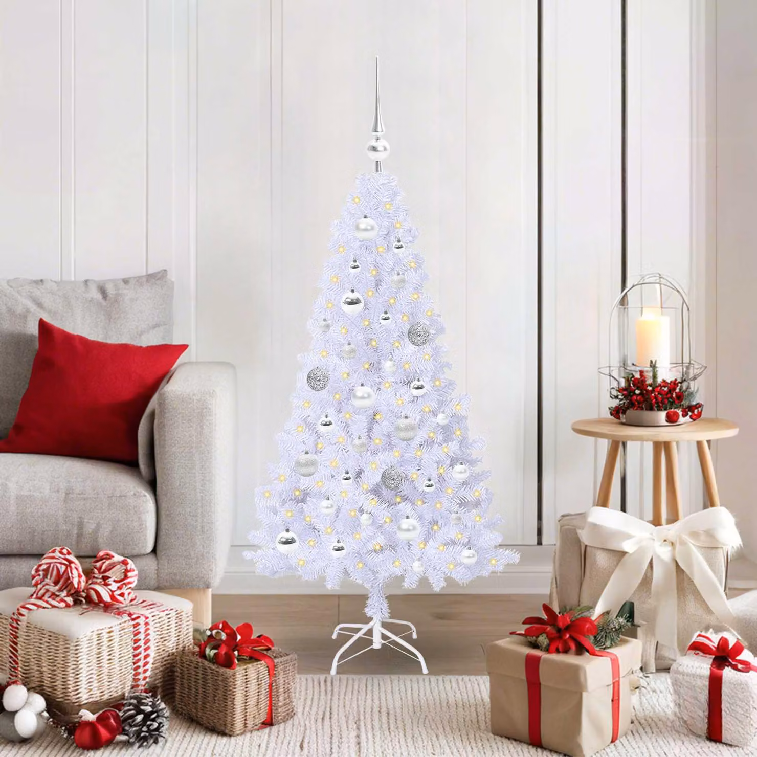 Maison Exclusive - Albero di Natale artificiale bianco, 120 cm, in PVC e acciaio