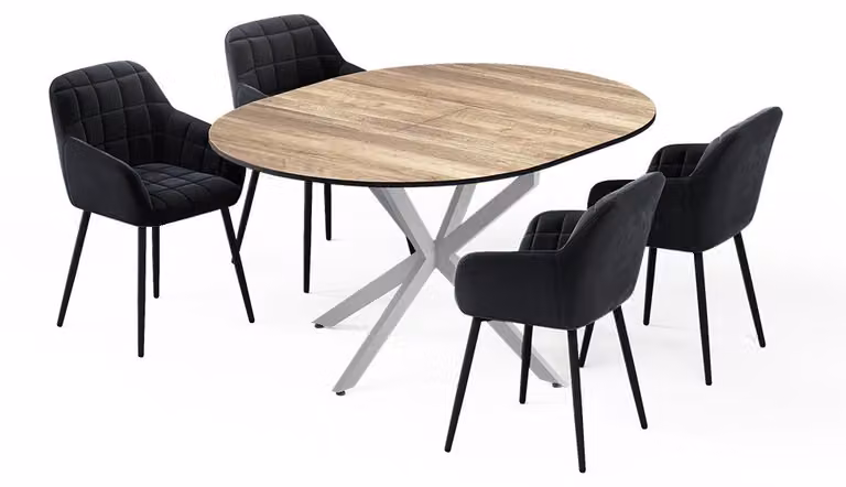 Set di tavoli da pranzo Vicco Loyd Rovere rustico/Grigio 120 x 120 cm con 4 sedie da pranzo (nere), Model 62779