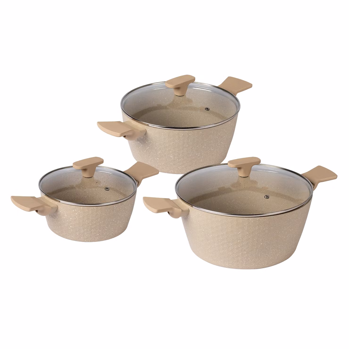 GUSTO CASA Batteria di Pentole Elysia Beige 6 Pezzi in Alluminio con Rivestimento Antiaderente e Coperchi in Vetro, Compatibile con Induzione – 1