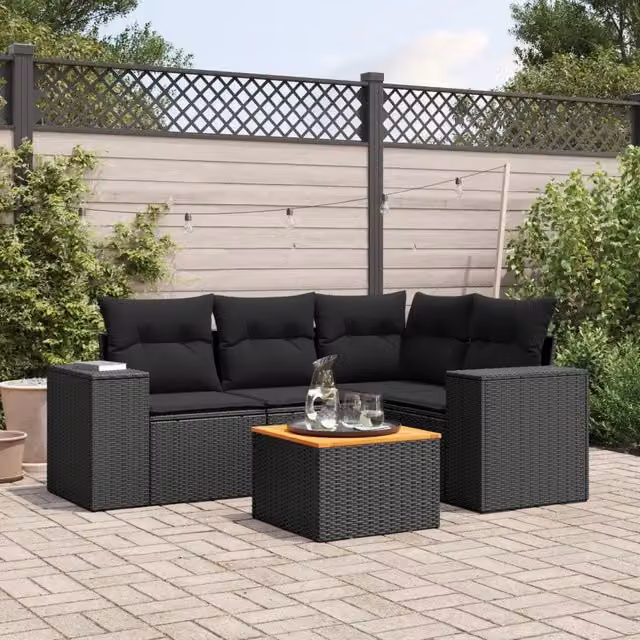 Set Divani da Giardino 5 pz con Cuscini in Polyrattan Nero 3257756