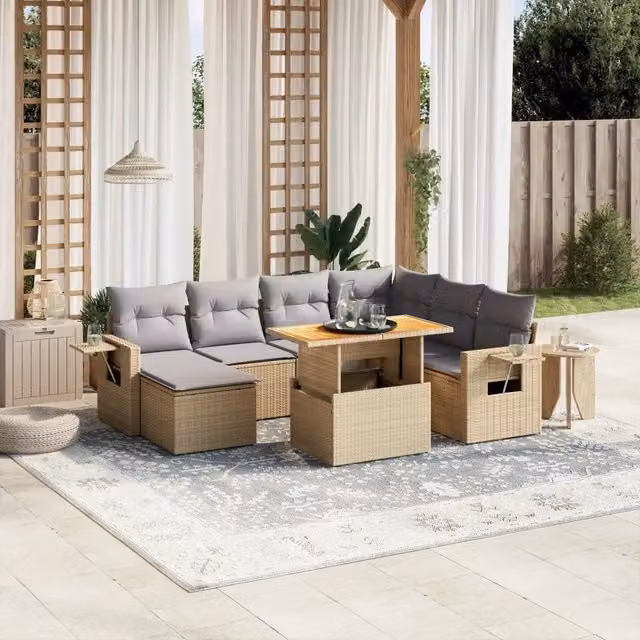 Set Divano da Giardino 8 pz con Cuscini Beige in Polyrattan 3271871