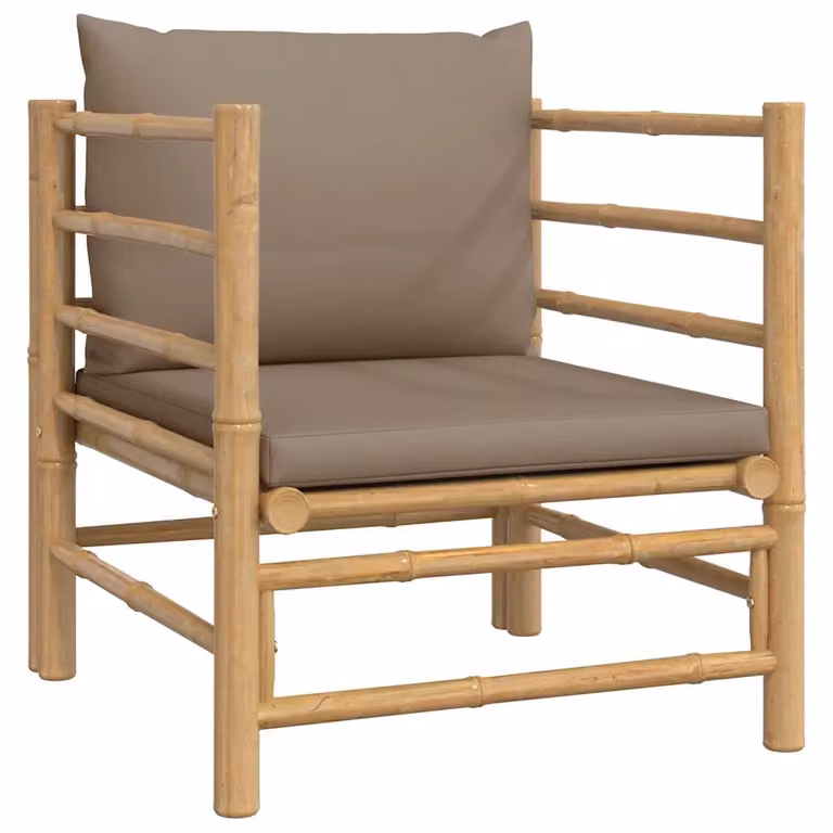Divano da giardino moderno vidaXL in legno di bambù trattato con cuscini beige in tessuto resistente ai raggi UV