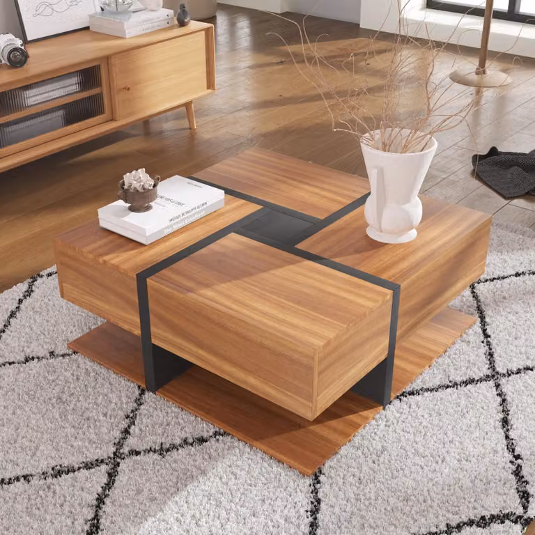 Tavolino da salotto in legno con spazio contenitivo e 4 cassetti