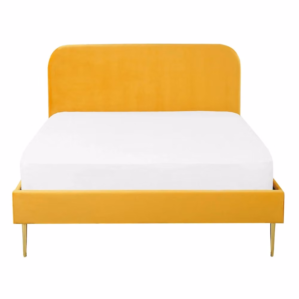 Letto matrimoniale Beliani in velluto giallo con gambe dorate e design minimalista L/P/H: 140 x 200 cm – 2