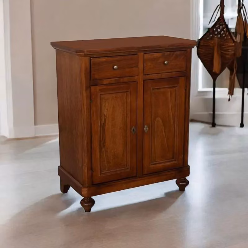 Credenza in stile arte povera con 2 ante in legno noce color marrone Mobili 2G L: 80 cm, P: 43 cm, H: 97 cm – 4