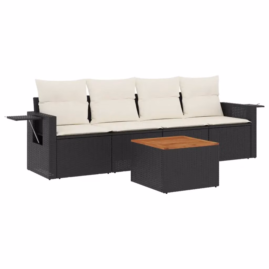 vidaXL Set Divani da Giardino 5 pz in Polyrattan Nero con Cuscini e Tavolino – 2