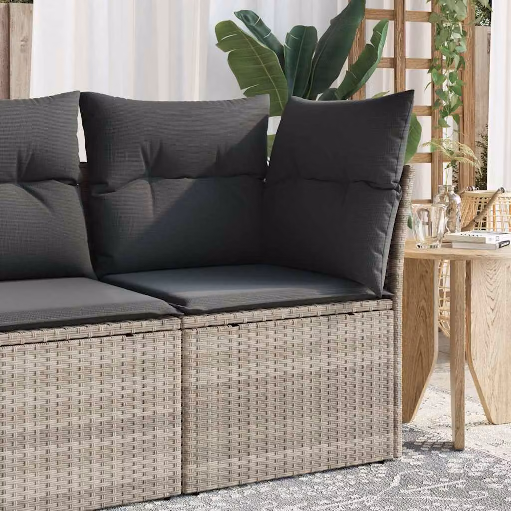 vidaXL Divano Angolare da Giardino in Polyrattan Grigio con Cuscini e Coperture Rimovibili
