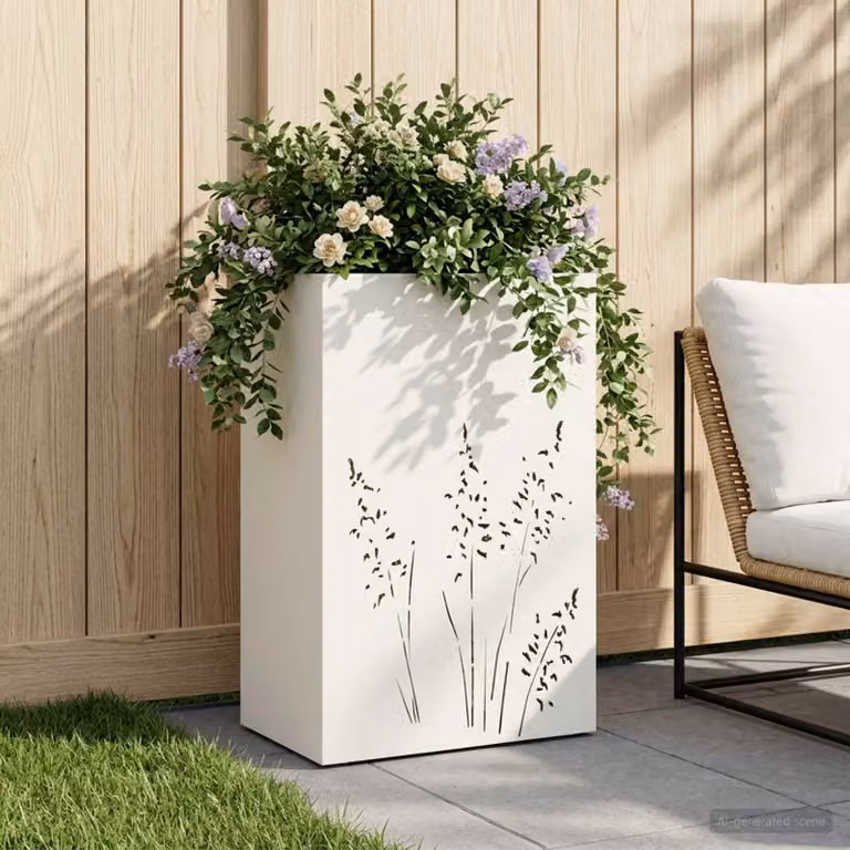 vidaXL Vaso da giardino in metallo bianco L: 50 cm, P: 30 cm, H: 75 cm
