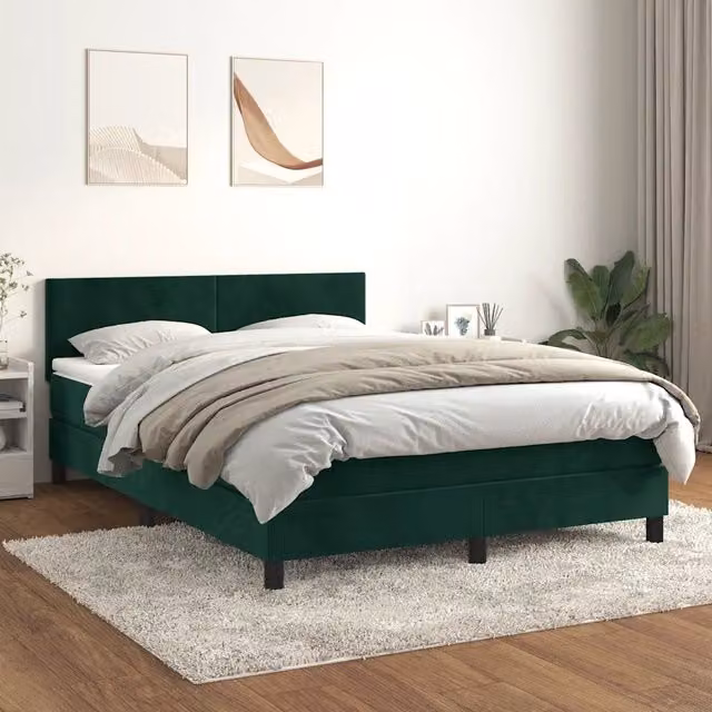 Letto Ibrido vidaXL con Giroletto a Molle e Materasso in Velluto Verde Scuro L/P/H: 203 x 144 x 78 cm – 1