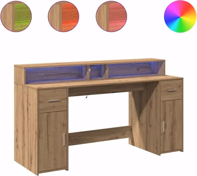 Scrivania | Tavolo da Ufficio con Luci LED Rovere 160x55x91 cm in Legno Multistrato