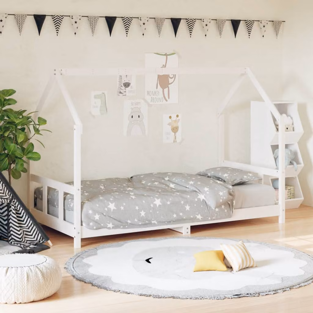 vidaXL Giroletto per Bambini in Legno Massello di Pino Bianco L/P/H: 190 x 90 x 95,5 cm