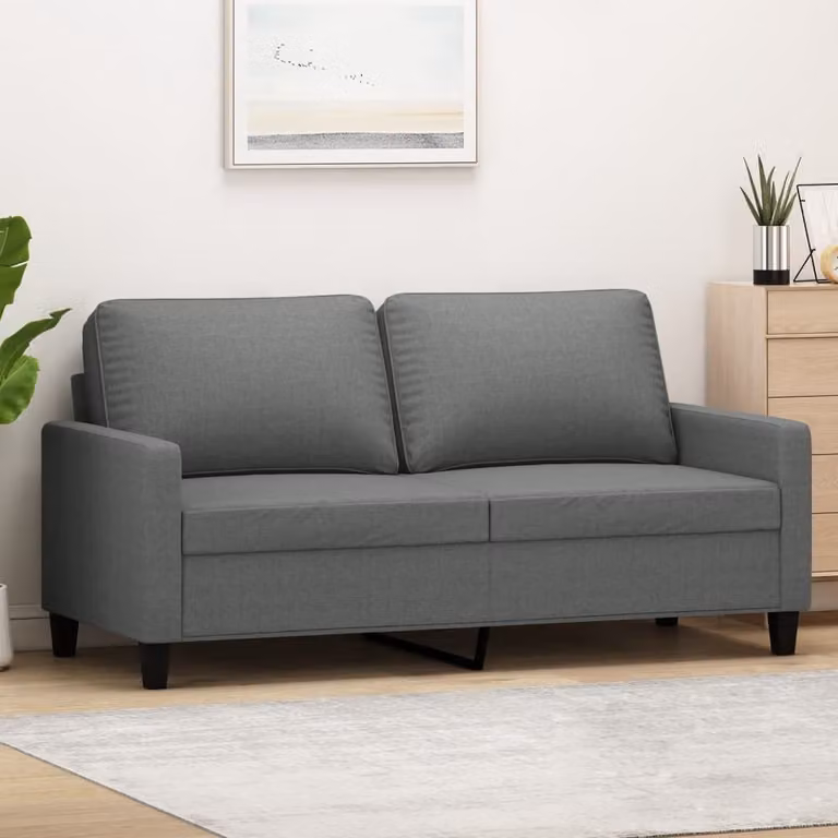 Divano esclusivo a 2 posti, colore grigio scuro, 140 cm, rivestito in tessuto