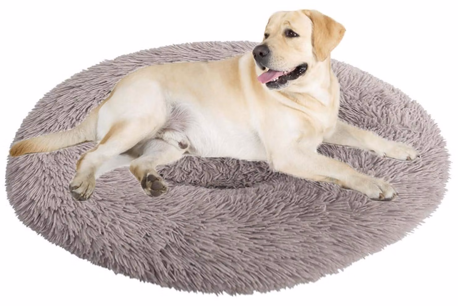 Cuccia per cani, cuccia per gatti, forma a ciambella, diametro 90 cm, beige, marrone, lavabile, morbida e peluche