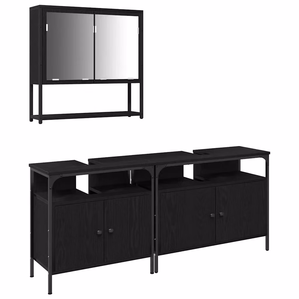 Set di mobili da bagno moderno vidaXL in 3 pezzi nero opaco con mobile lavabo, mobile laterale e armadietto con specchio L/P/H: 80.0 x 60.0 x 39.8 cm – 2