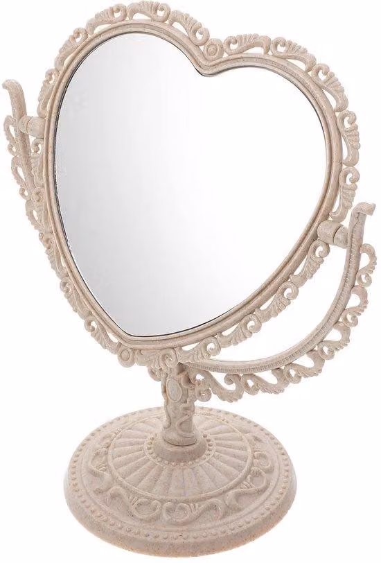 Specchio da trucco dal design vintage kawaii - Decorazione da bagno bianca - Specchio da bagno girevole per la camera da letto e i viaggi
