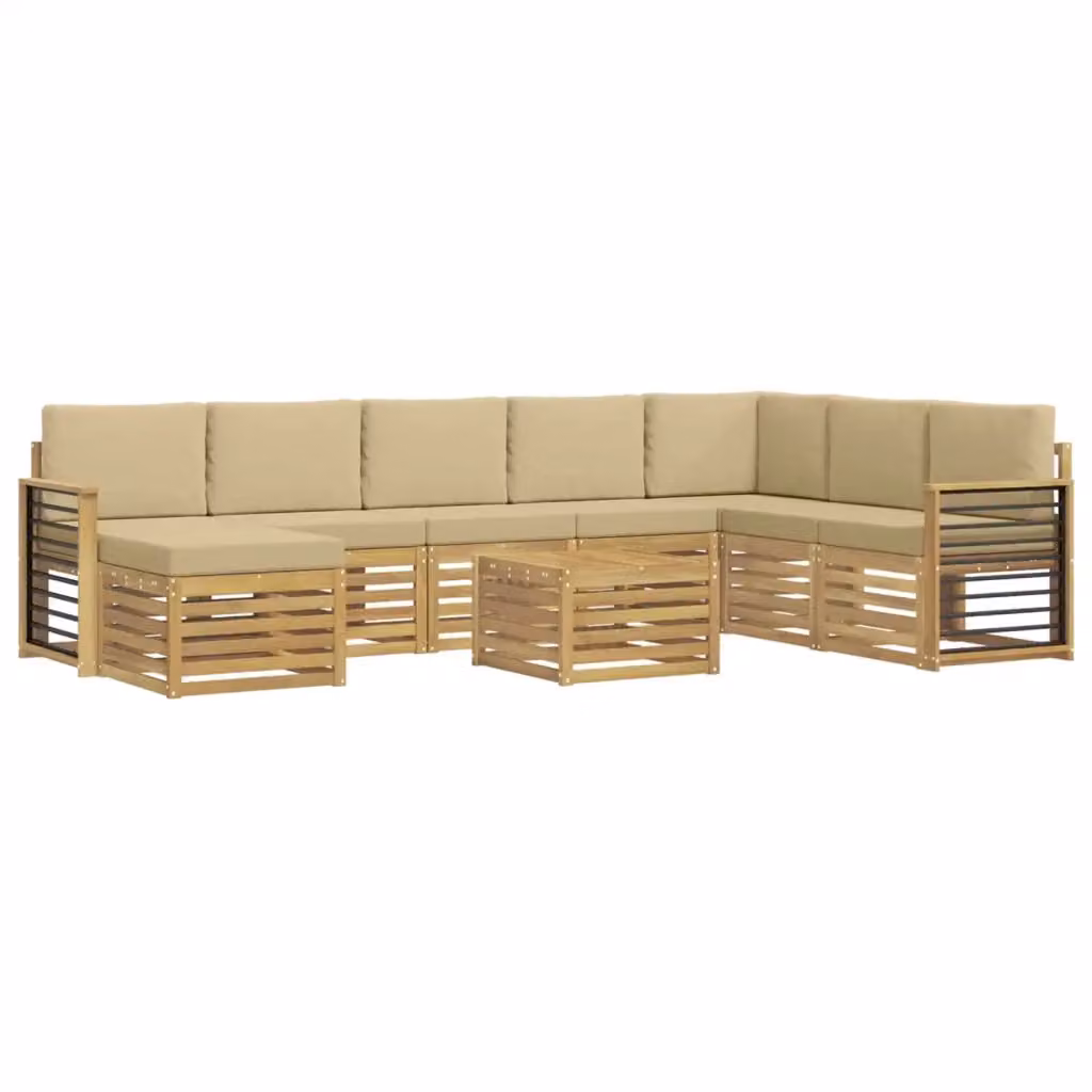 Set di divani moderni vidaXL in legno di acacia massello con cuscini beige per giardino o terrazzo – 2