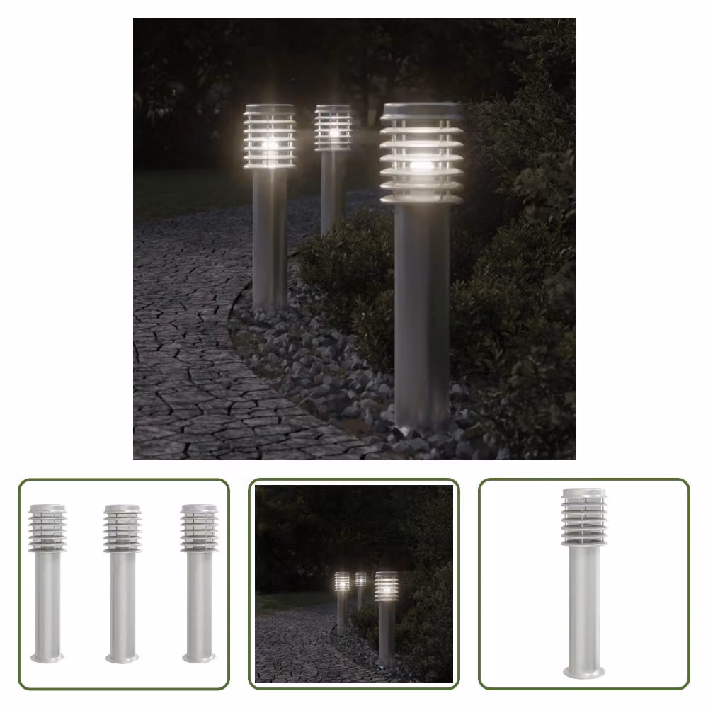 The Living Store Luci da sentiero 3 pezzi argento 60 cm in acciaio inox